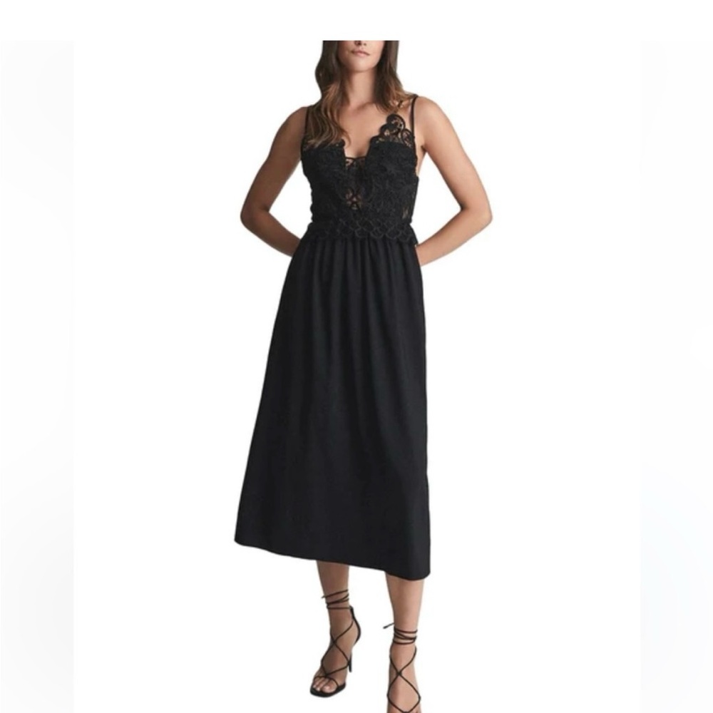 Reiss Black Sleeveless Spaghetti Strap Midi Dress